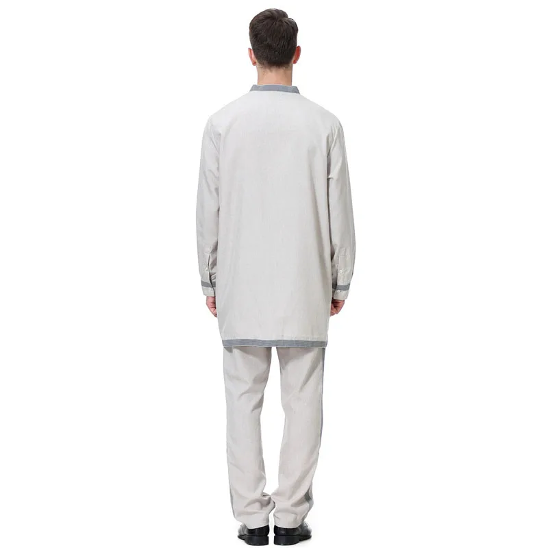 Muslim Men Robes Set Long-Sleeved Top + Trousers Two-Piece Suit Islamic Clothing Arabic Kaftan | Тематическая одежда и