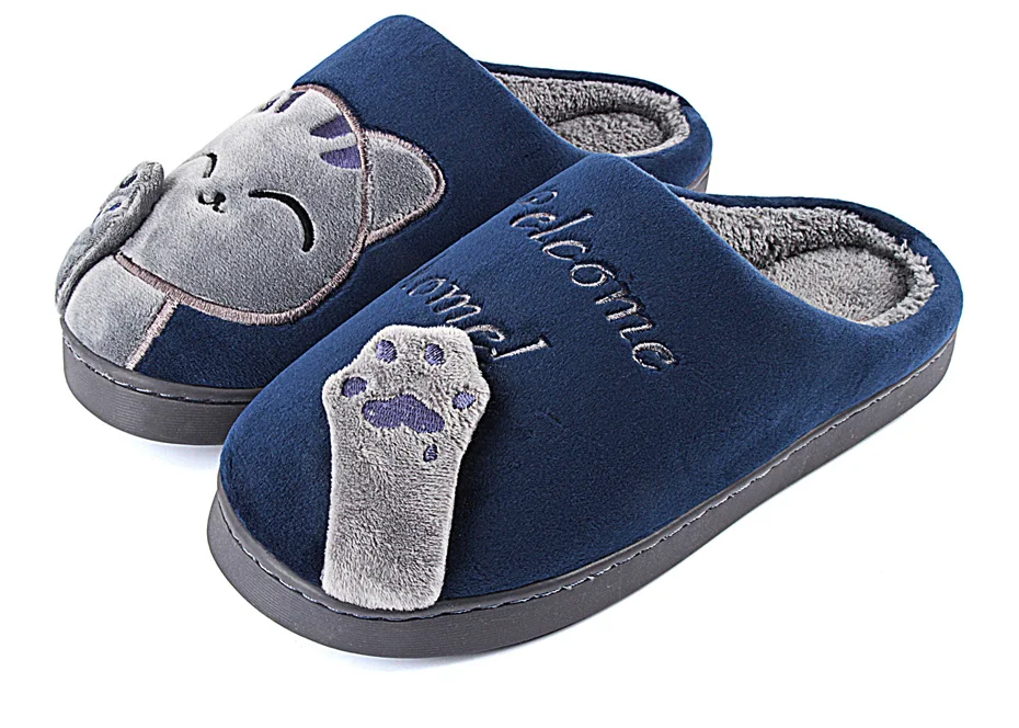 ShoeFurry/домашние тапочки; хлопковая обувь; коллекция года; зимние домашние тапочки с рисунком кота; мужские Нескользящие мягкие тапочки; теплые плюшевые Тапочки Мужские тапочки для спальни Осень сгущает обувь