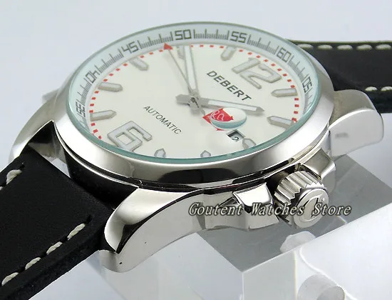 44 мм deber Date Silver SS. Оправа белый циферблат Автоматические Мужские t мужские часы |