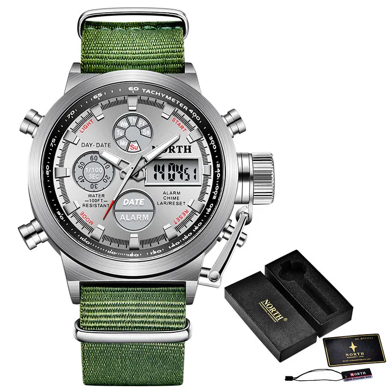 silver white and box Северная Relogio Masculino Для мужчин Спорт военные цифровые часы Для мужчин s ударопрочность Водонепроницаемый нейлоновый ремешок Повседневное кварцевые часы Для мужчин - Цвет: silver white and box