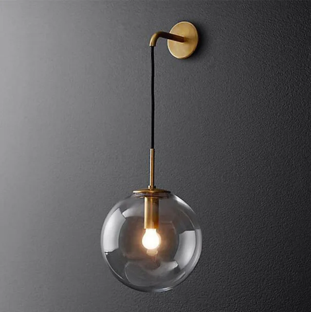 

Postmodern Glass Ball Wall Lamp Iron American Retro LED Bedside Living room Corridor Stair Light RH Nordic Lamp Circle