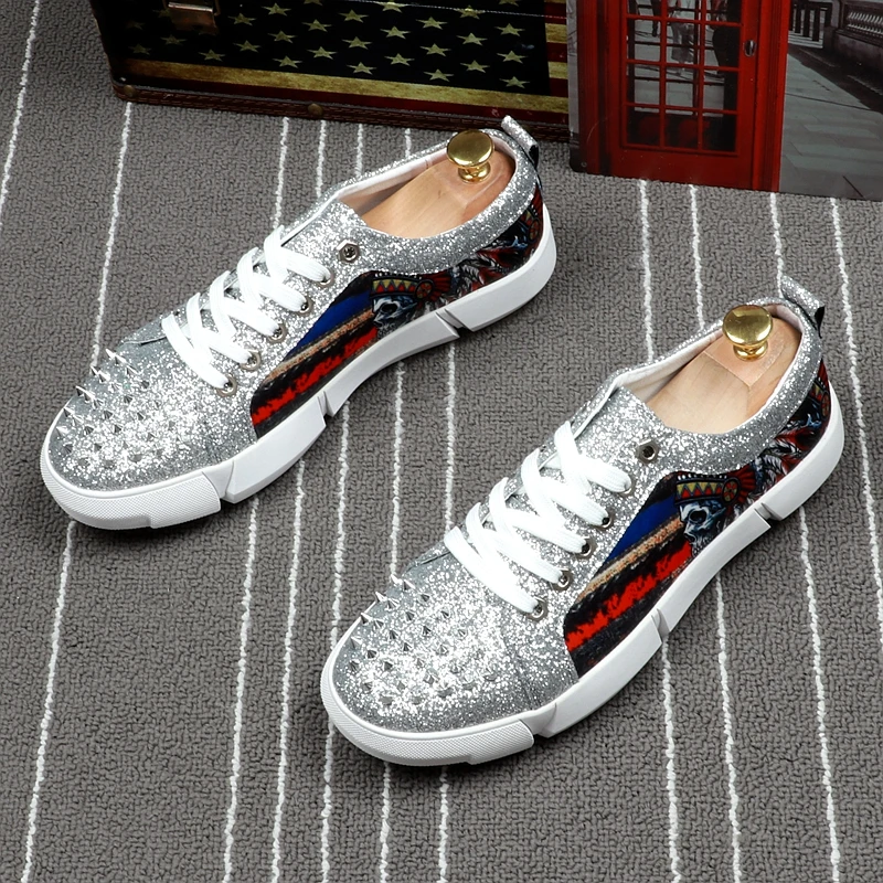 CuddlyIIPanda New Men Fashion Rivets Sneakers Spring Autumn Indians Smoking Slippers Runway Chaussures Hommes Punk Shoes | Обувь