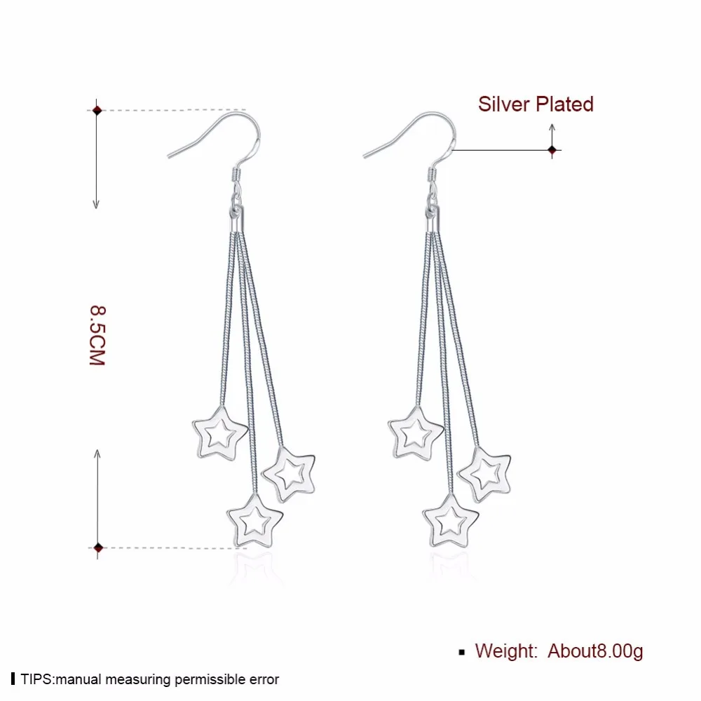Hot Sale! Elegant Tassel Long Earrings Star Charms Hook Earring Plating Silver Fashion Jewelry Beautiful Dangle | Украшения и