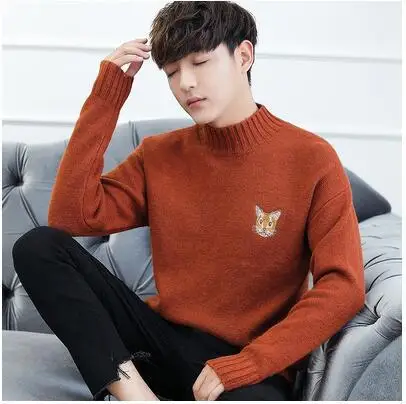 Мужской свитер с высоким воротником Zogaa теплый вышивкой в Корейском стиле Осень