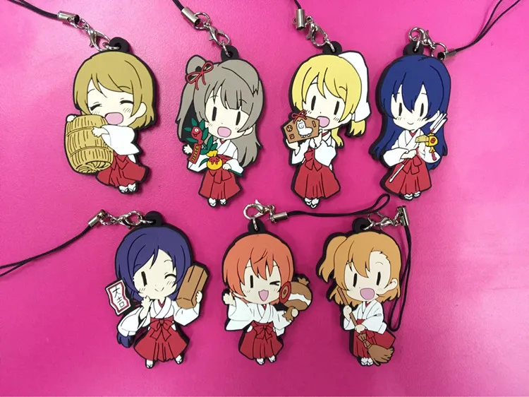 

7 шт./компл. аниме LoveLive! Школьный идол проект кулоны Любовь Живая фигурка Хонока Кодори кимоно косплей телефон ремень бесплатная доставка