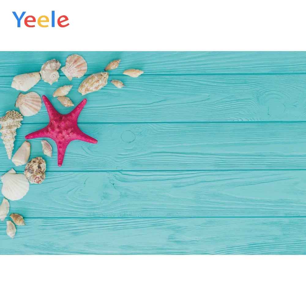 Yeele Wooden Board Starfish Conch Shell Summer Holiday Photography Background Photographic Customized Backdrops for Photo Studio