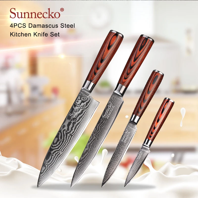 Японский нож шеф повара SUNNECKO из дамасской стали острые кухонные ножи сантоку