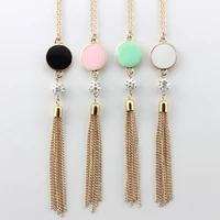 creatively 9 colors option long chain tassel monogram blank enamel disc crystal ball pendant necklace for women
