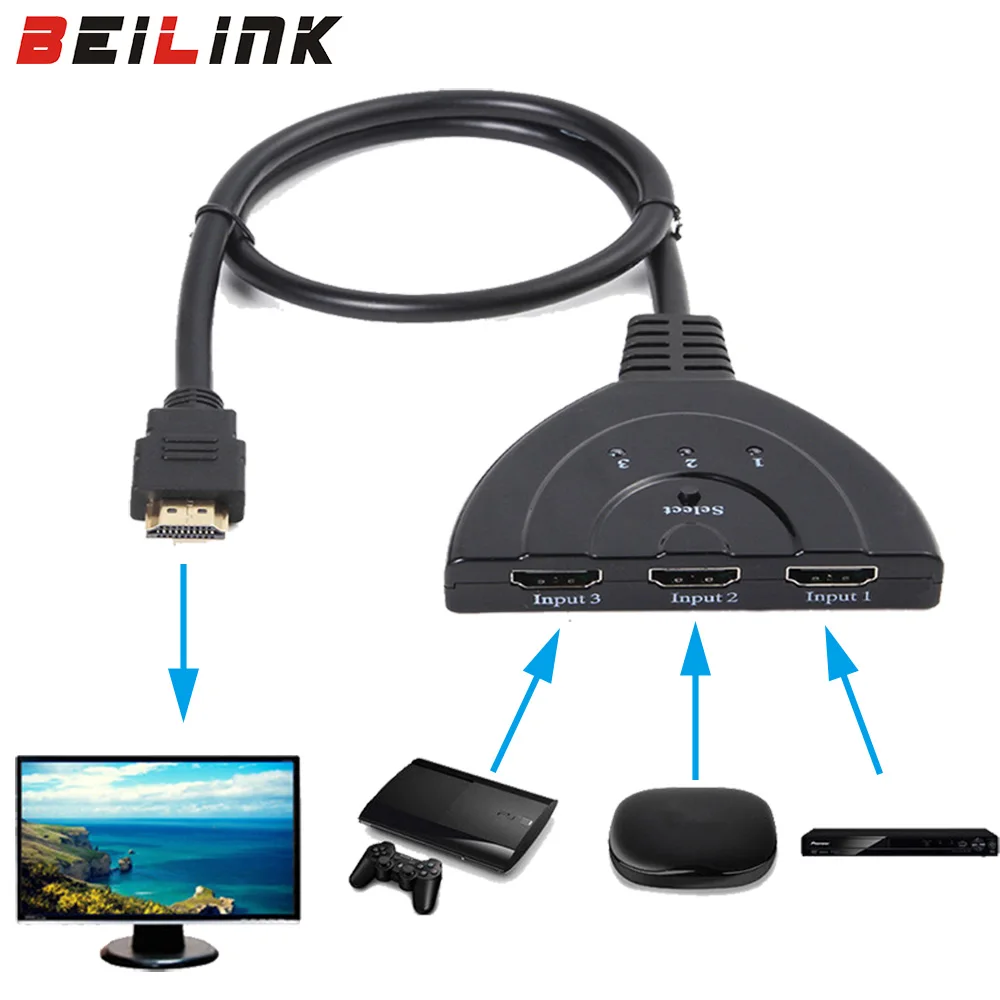 3 порта HDMI переключатель коробка адаптер с кабель Разъем концентратор в 1 выход