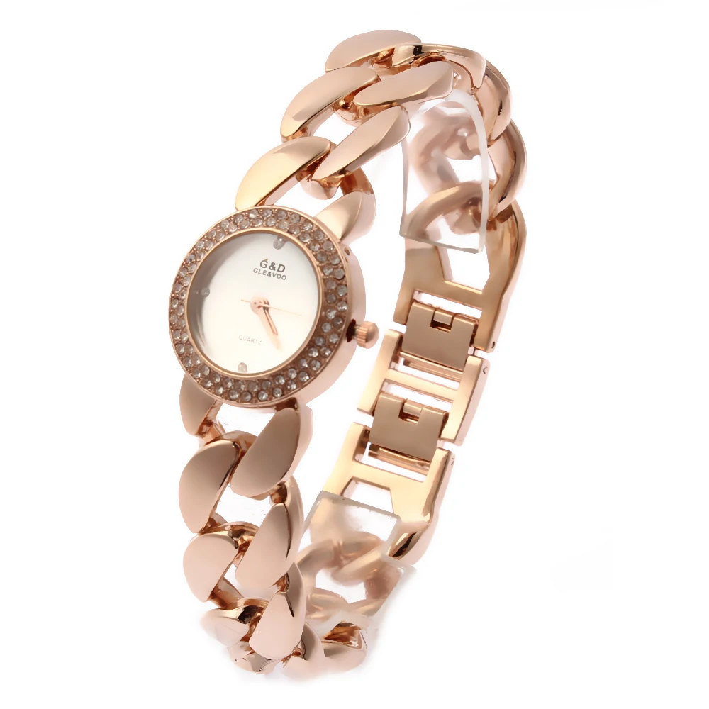 

G&D Women's Quartz Wristwatches Stainlee Steel Luxury Women's Bracelet Watches Reloj Mujer Clock Relogio Feminino Rose Gold