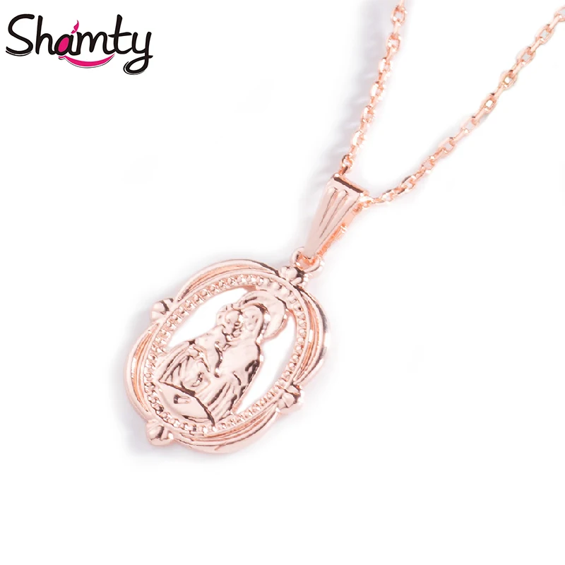 Цепочка с подвесками Дева Мария ожерелье цвета розового золота украшение в