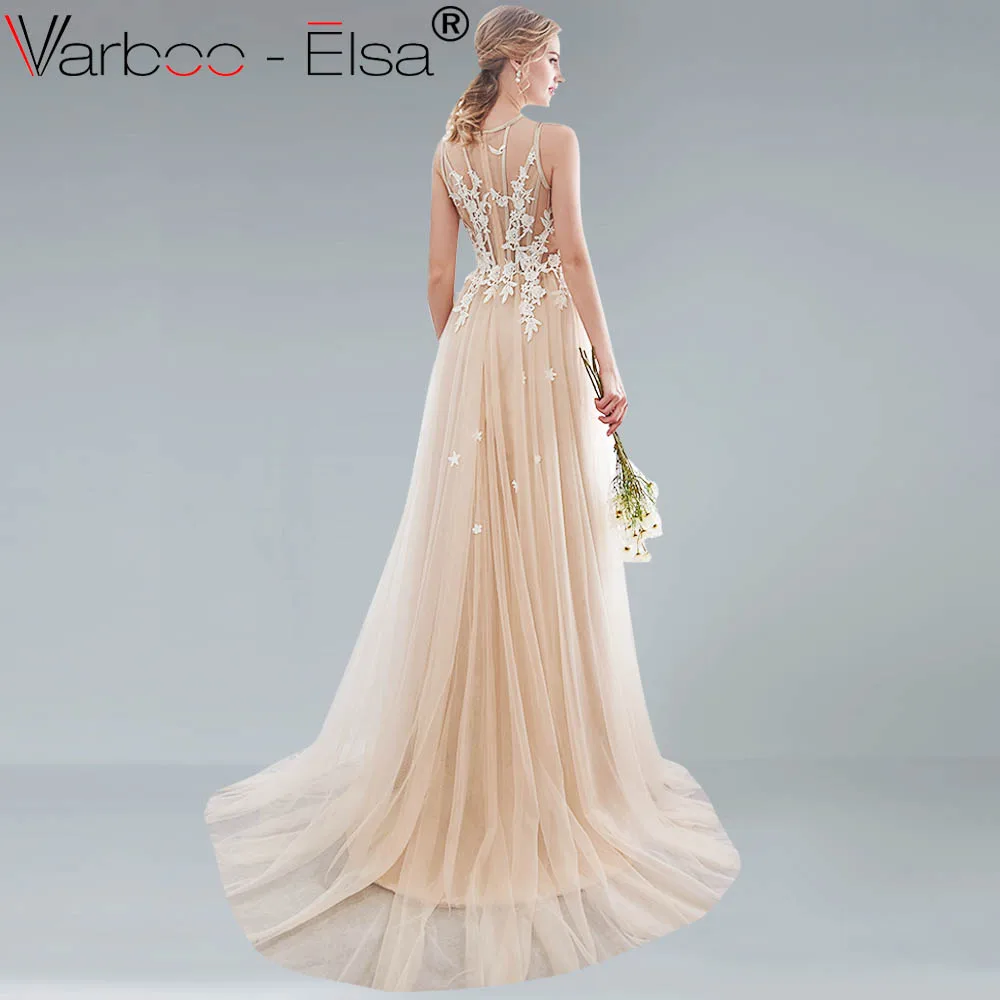 VARBOO_ELSA сексуальные фатиновые Длинные вечерние платья цвета шампанского 2018 с