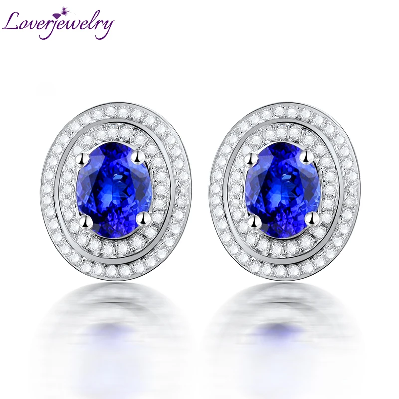 Серьги-гвоздики LOVERJEWELRY Taznzanite ювелирные изделия овальной формы 5x7 мм синие
