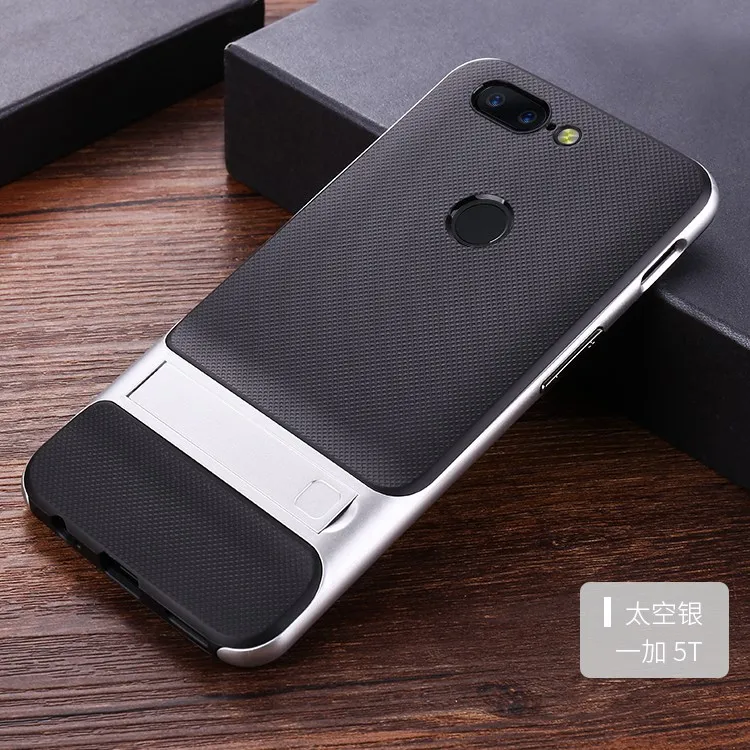 Plaid Silver Для Oneplus 5 лет случае 360 Защитный с выдвижной ножкой PC+ TPU ударопрочность держатель чехол для Oneplus 5 T чехол для телефона Coque для Oneplus 3t - Цвет: Plaid Silver
