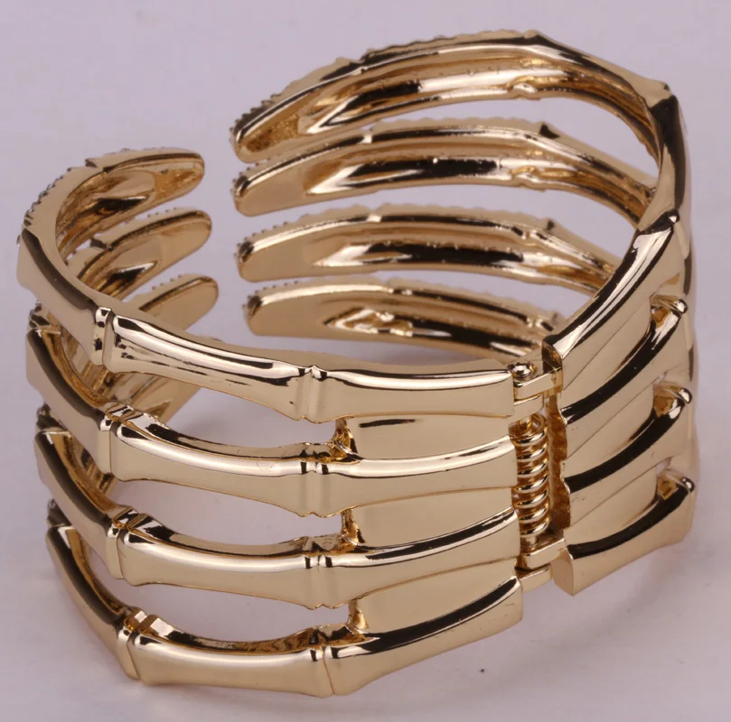 Skeleton hand bangle bracelet women biker jewelry W austrian crystal gold &amp silver color FT29 wholesale dropship | Украшения и