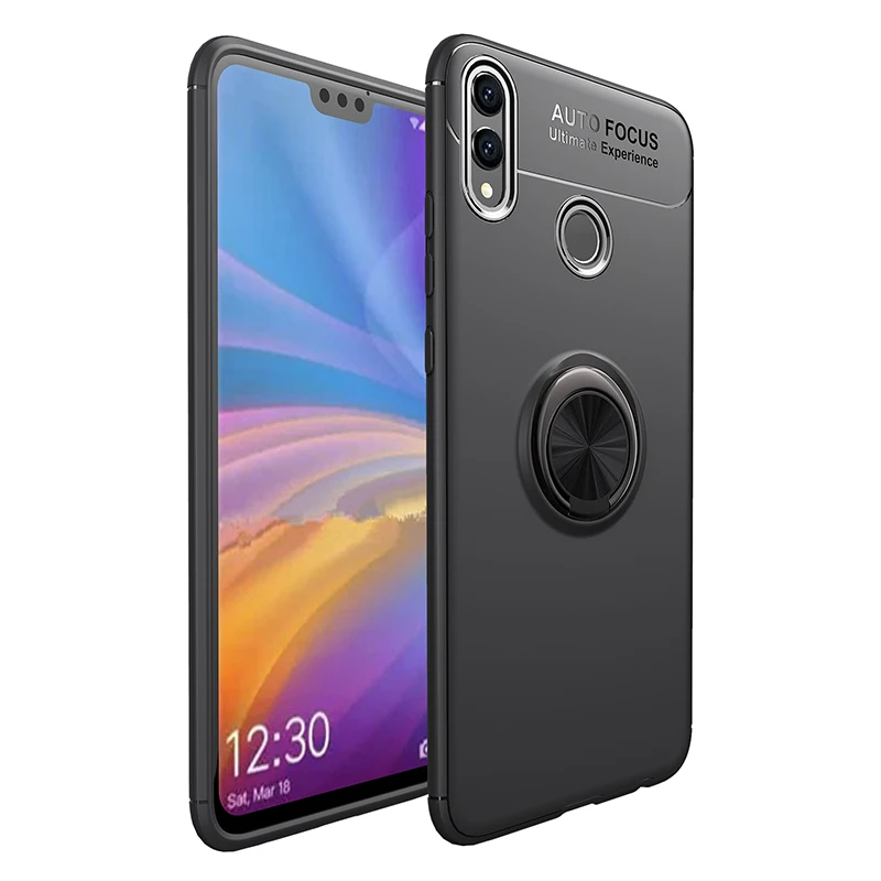 Черный MAKAVO для huawei Honor 8X чехол Вращающийся палец кольцо держатель Матовая Мягкая силиконовая задняя крышка для Honor 8X чехол для телефона кожа - Цвет: Черный