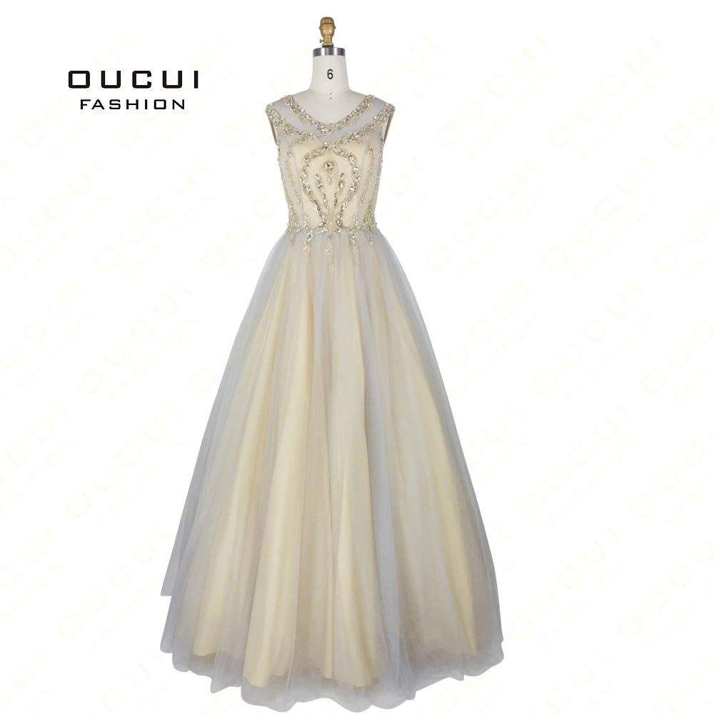 Tulle Open Back Crystal Sexy Prom Dresses Long Party Dress O-Neck Cap Sleeves Wear Elegant Ball Gown Vestidos Largos OL102754 | Свадьбы и