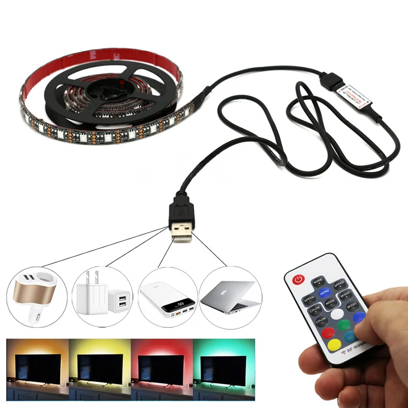 0 5/1/2/3/4/5 M 5V 5050 60SMD/M RGB светодиодная полоса лампа бар ТВ ПОДСВЕТКА Комплект USB пульт
