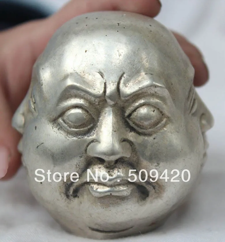 Shipping&gt&gt&gtChina Chinese Buddhism Silver Happy Laugh Cry Angry 4 Face Head Buddha Statue |