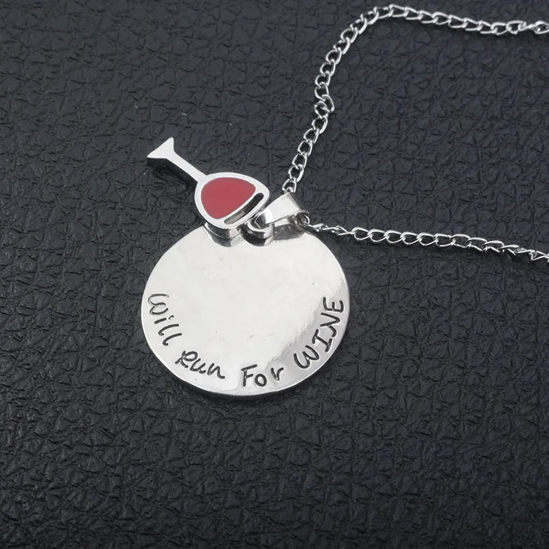 NEW Arrival Red wine glass Necklace letter&quotwill run for wine&quot necklace Women jewelry | Украшения и аксессуары