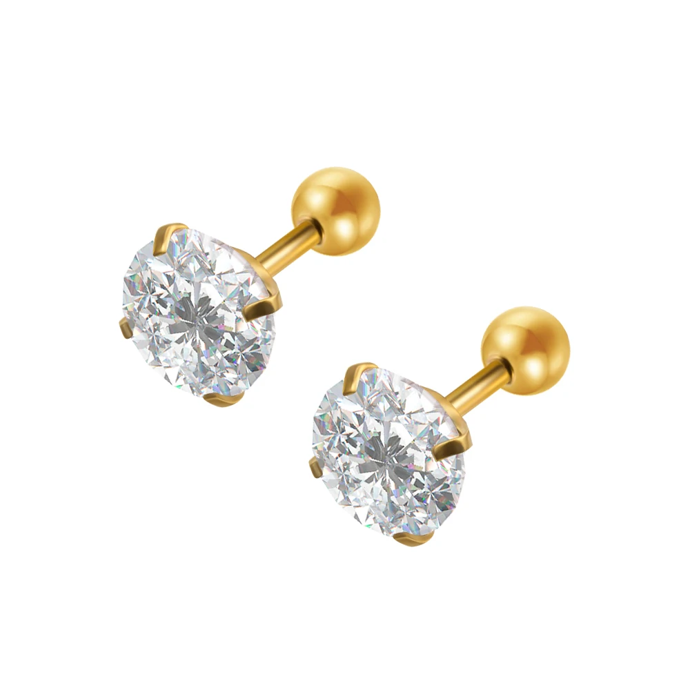 

Medical Titanium Seel Zircon Earrings 8mm White Round Crystal Cartilage Earring Ear Piercing Fashion Body Piercing Jewelry Women