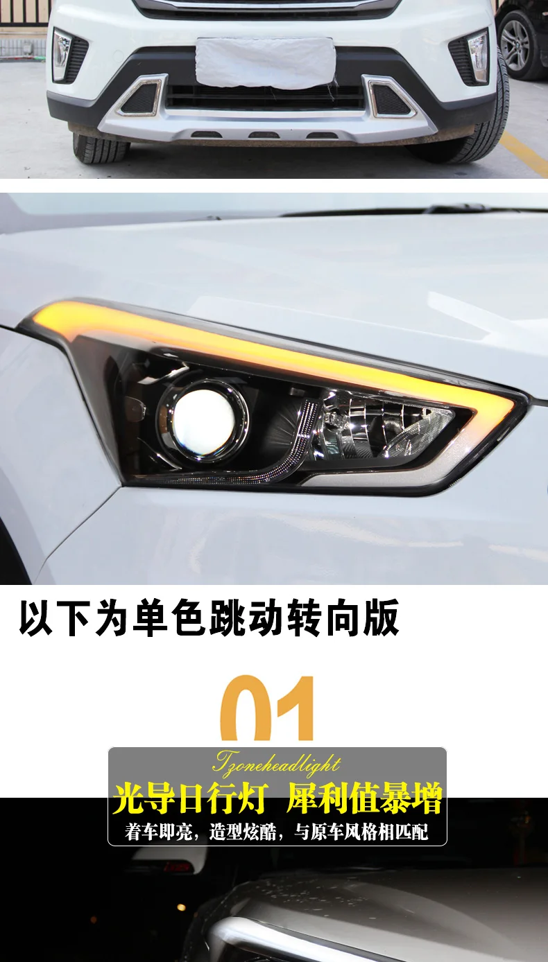 Автомобильный Стайлинг для hyundai IX25 фары- Creta светодиодный фонарь светодиодный DRL Bi Xenon Hid комплект Динамический указатель поворота аксессуары