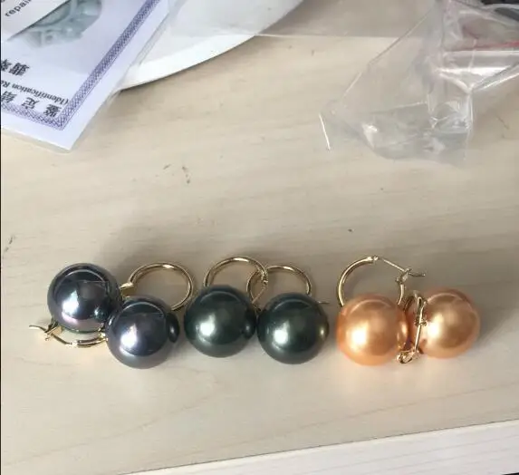 Perfect 11color white balck blue red gold gray pink green round 14mm Australian south sea shell pearl earring | Украшения и