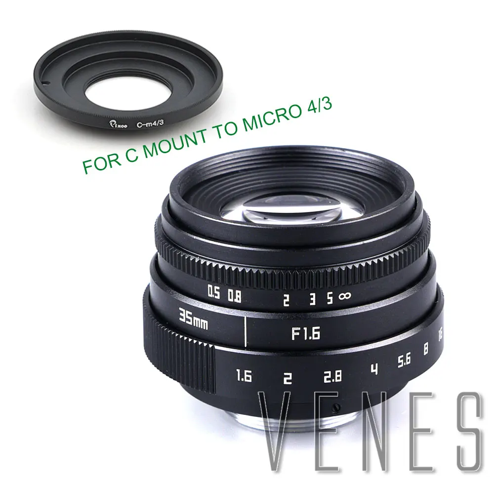 VENES Mini 35 мм f/1 6 APS C TV Lens + Macro Ring to camera adapter для Micro 4/3/для Pentax Q OM DE M10 II E M5 IIE M1|Объективы