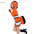 Женский маскарадный костюм Клоун Фиш; женский костюм для Хэллоуина с изображением рыбки; костюм животного для девочек; Пижама для взрослых; карнавальный костюм Пурима; маскарадное праздничное платье