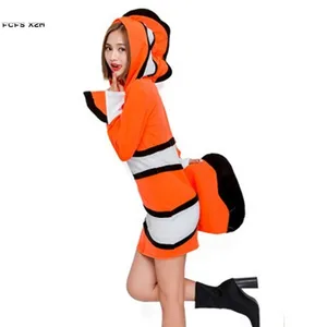 Женский маскарадный костюм Клоун Фиш; женский костюм для Хэллоуина с изображением рыбки; костюм животного для девочек; Пижама для взрослых; карнавальный костюм Пурима; маскарадное праздничное платье