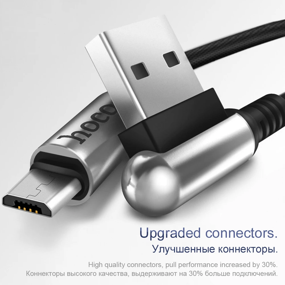 HOCO Micro USB кабель 2.4A цинковый сплав 90 градусов для samsung Xiaomi huawei Android Быстрая зарядка