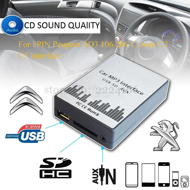 SITAILE USB SD AUX Автомобильный MP3 музыкальный плеер адаптеры CD Замена машины для peugeot 106
