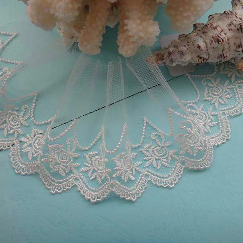 

YACKALASI Mesh Embroidered Lace Fabrics Soft Tulle Sewing Lace Flower Skirt Apparel Trims Scalloped Appliqued 7.5CM