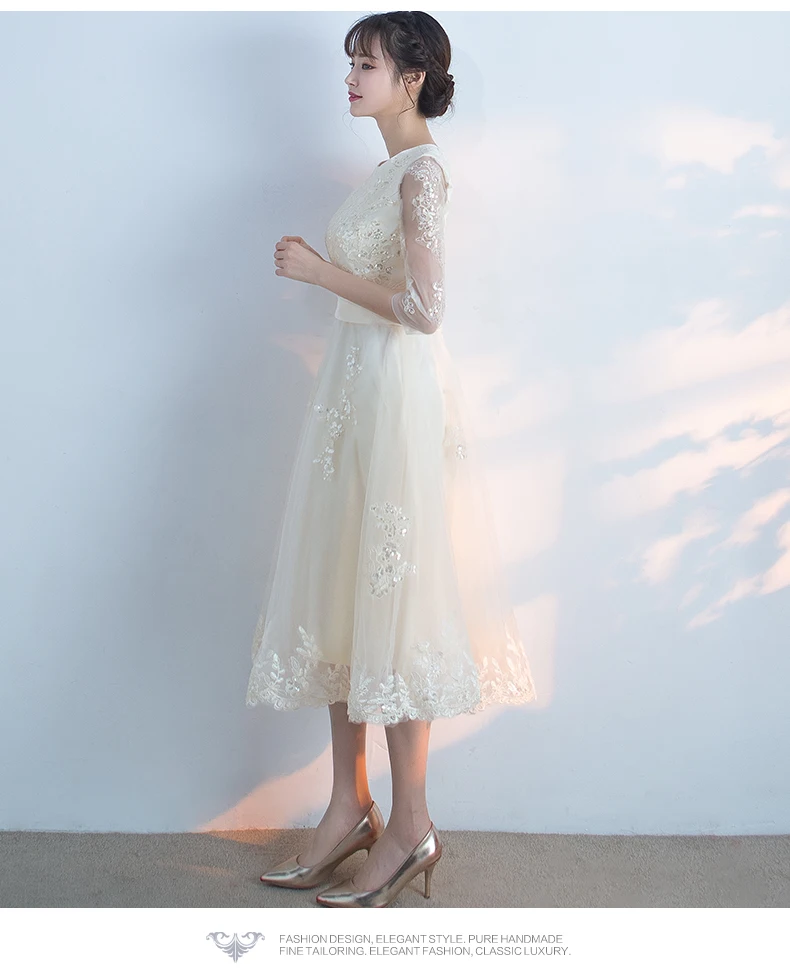 Robe de soiree, вечернее платье цвета шампанского длиной до середины икры со шнуровкой, вечерние платья C аппликацией, платья для выпускного вечера на заказ