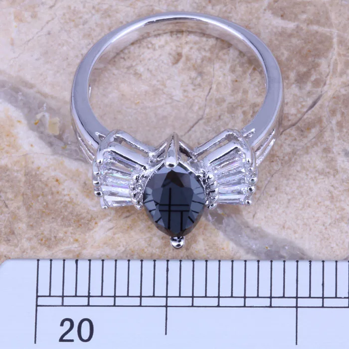 Женское посеребренное кольцо с черным фианитом размеры 6 / 7 8/9 R0529|ring size|jewelry ringsring