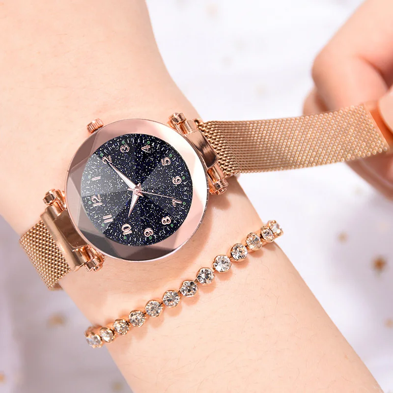 Роскошные женские часы 2019 со звездным небом магнитные водонепроницаемые