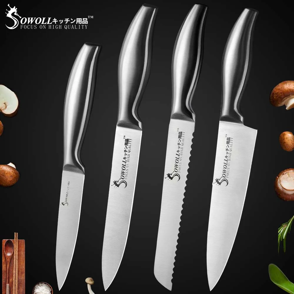E. 4 PCS Set Sowoll кухонные ножи из нержавеющей стали " Подставка для ножей для фруктов, овощей, мяса, рыбы 3,5" " 7" " 8" " дюймов набор ножей - Цвет: E. 4 PCS Set