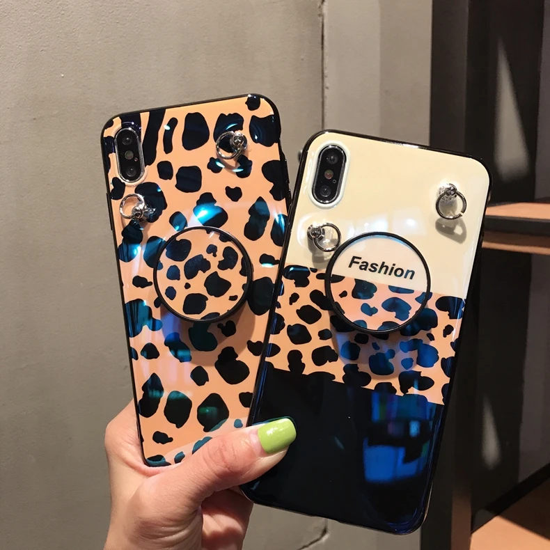 Luxury Laser Leopard 3in1 Lanyard +Holder +Cover Case for iPhone XR X XS Max 7 7plus 8 8plus 6 s Plus Fashion Cover Capa Coque |