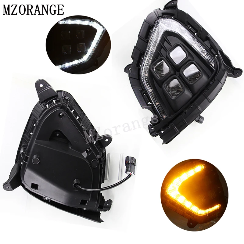 MZORANGE 2 шт. светодиодный DRL Дневной ходовой светильник для hyundai Creta IX25 противотуманная фара с желтым указателем поворота индийская версия