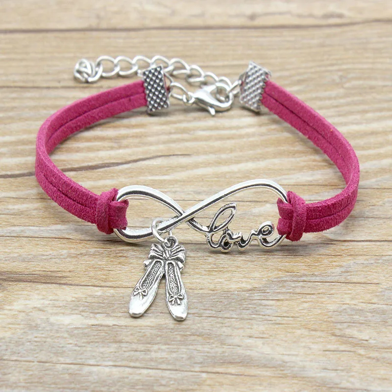 Новые стильные античные серебряные балетные туфли браслет Infinity Symbol Love