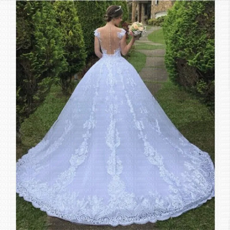 Дешевые иллюзионные Vestido De Noiva o-образным вырезом бальное платье принцессы Свадебное платье с аппликацией роскошное платье невесты сексуальное сзади Robe De Mariee