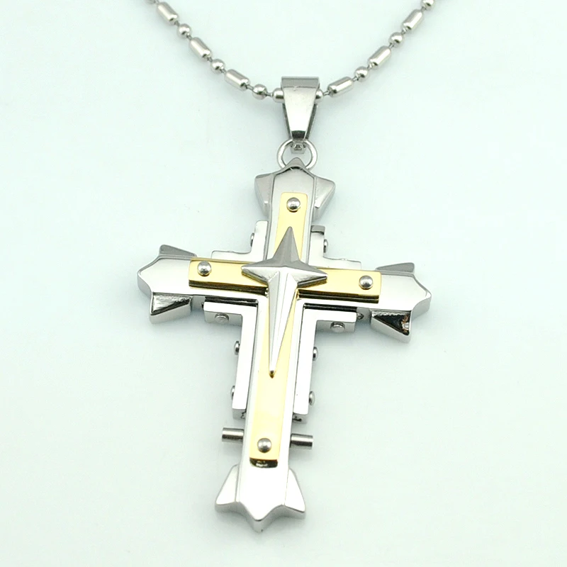 Мужские цепочки AMUMIU 60 см стразы двойной слой с крестом подвески из нержавеющей