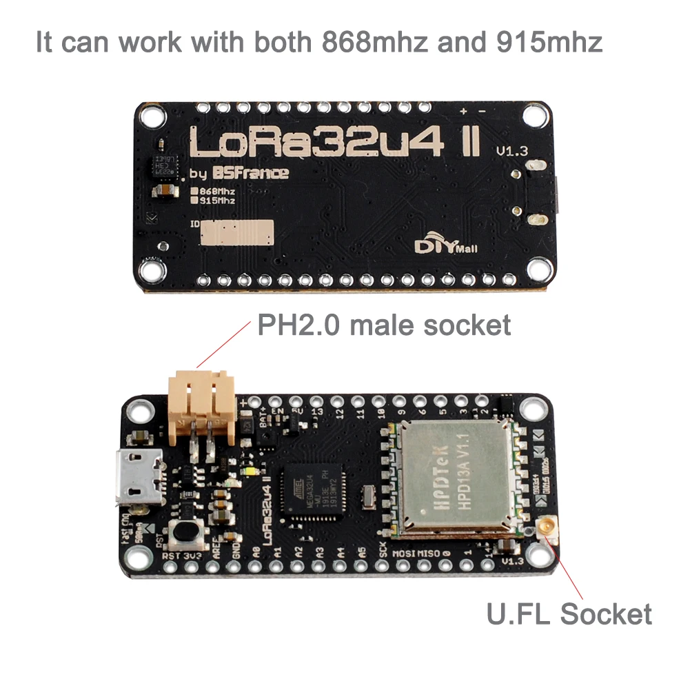 Модуль платы разработки Lora 2 компл./лот Upgrade LoRa32u4 II LiPo Atmega328 SX1276 HPD13 868 МГц 915 датчик