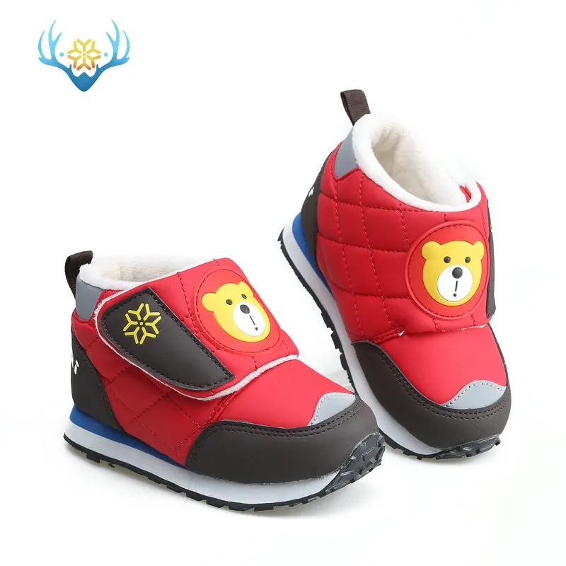 C511red-bear Детская обувь, теплые сапоги, детские короткие сапоги, весна, осень, зима, стиль, теплый мех, Маленький милый ребенок, розовый, черный, красный цвет - Цвет: C511red-bear