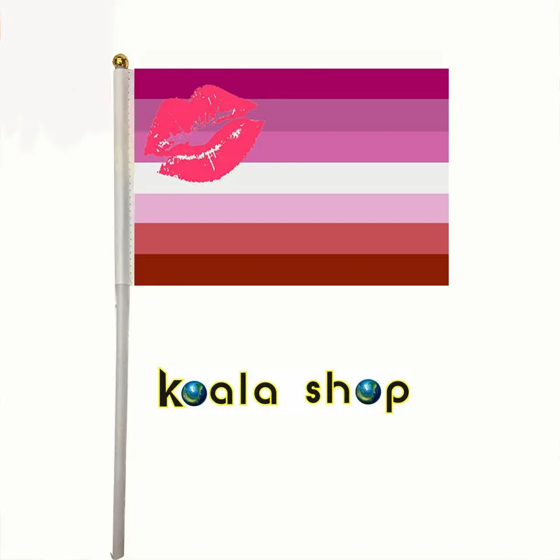 

100pcs/ package Gay banner size 14*21cm LGBT with plastic flagpole lengt 30cm Lipstick Lesbian Flag