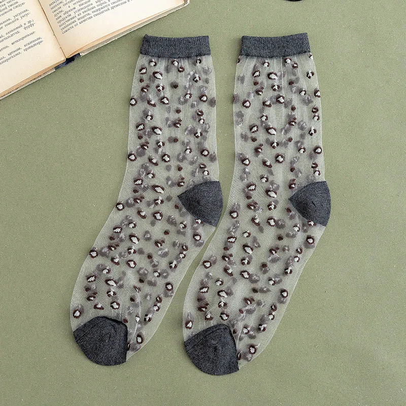 gray socks Леопардовые прозрачные женские ультратонкие шелковые носки, крутые Дышащие Короткие женские носки из тюля, летние новые элегантные эластичные носки - Цвет: gray socks