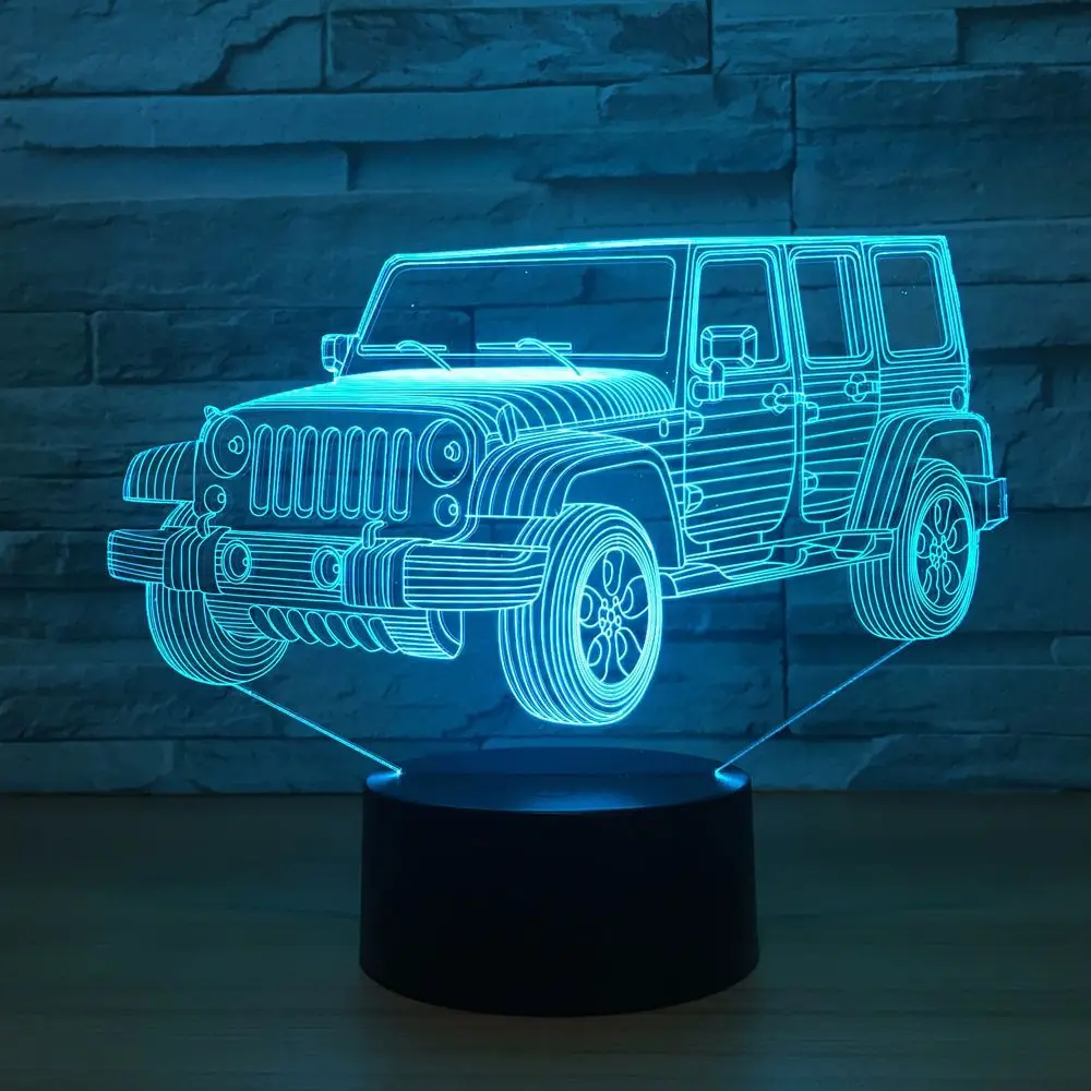 

Acrylic Jeep Car 3D Night Light Novelty Gifts 7 Colors Changing LED Desk Table Lamp 3D Illusion Lamps For Boys Gifts