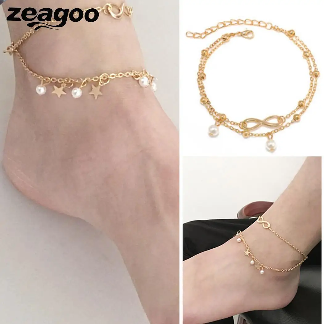 Zeagoo Пластик Pearl двухслойных символ бесконечности ножной браслет для Для женщин