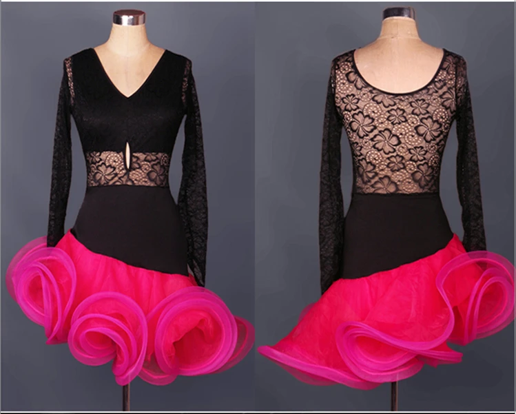 

Free Shipping Adult Latin Dance Dress,V-neck Lace Top Fishbone Hem Skirt,Professional Rumba/Chacha/Ballroom Performance Costume