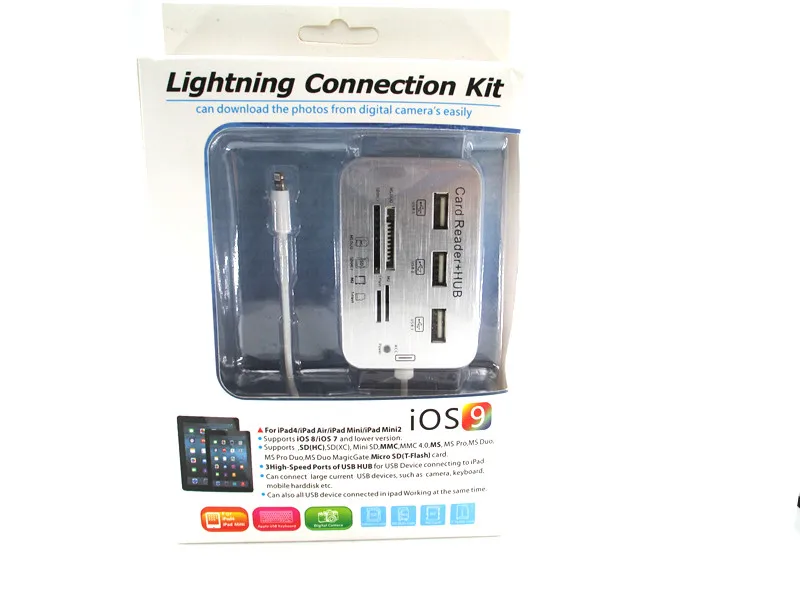 Комплект для подключения камеры USB SD кардридер + концентратор iPad Mini/Mini2/Air iPad4 новое